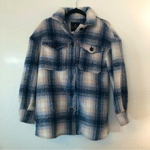 Bagatelle Plaid Shirt Jacket in Blue & Cream (XS)